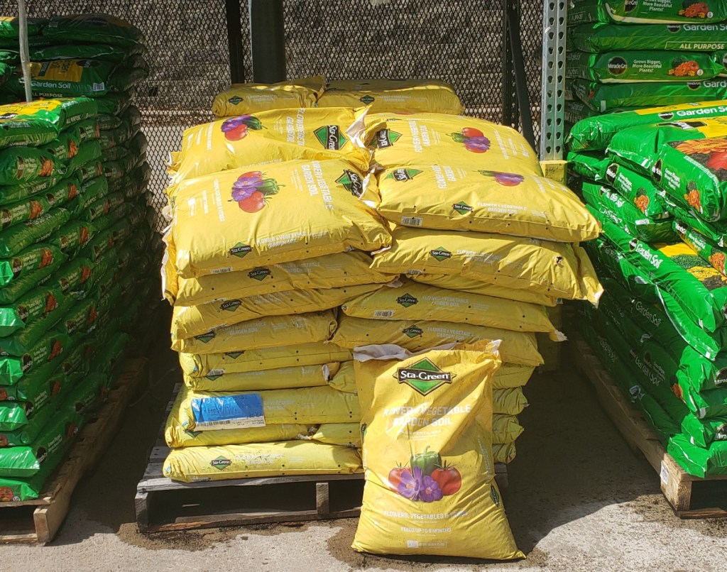 large outside display of soil