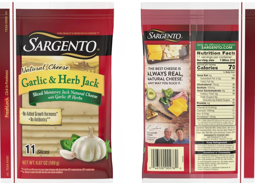 front and back view of sargento cheese slices