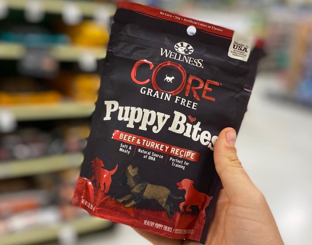 holding wellness core puppy treats