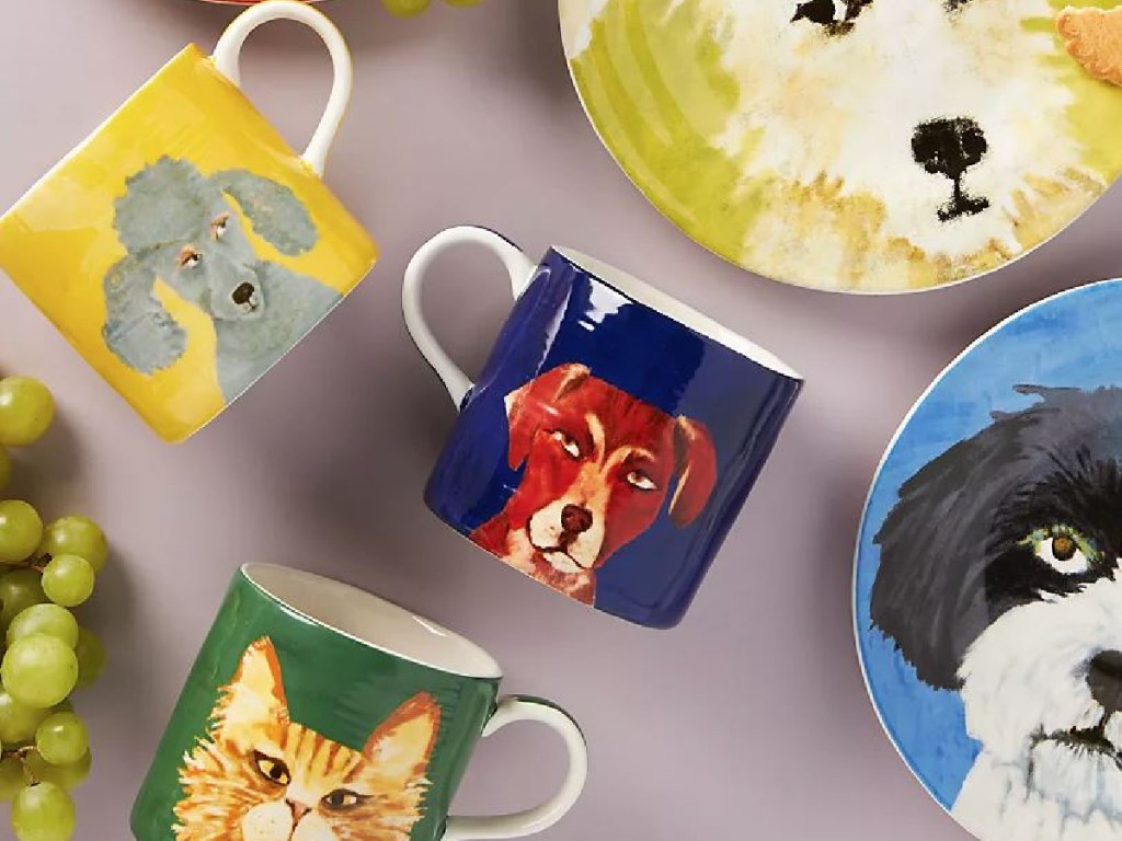 colorful mugs with animals painted on them