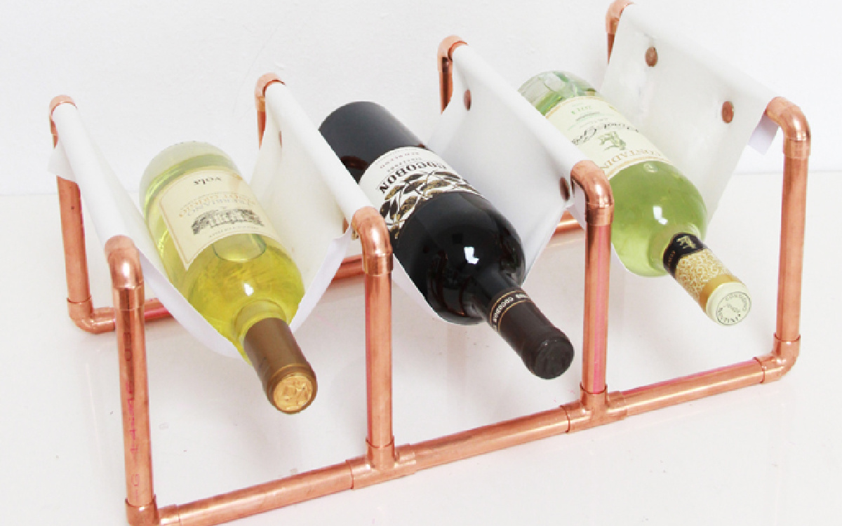 wines on copper wine holder