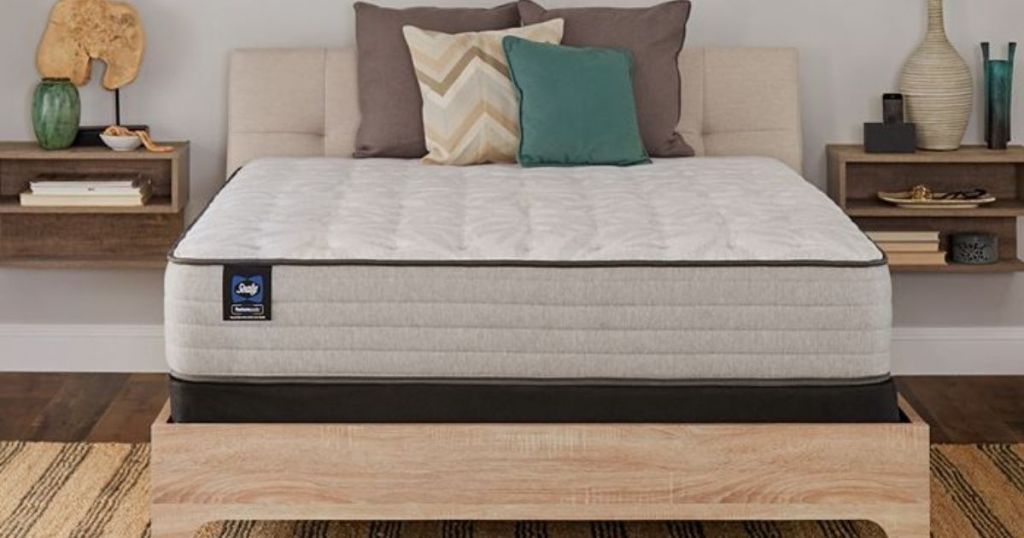 Sealy mattress on wood platform bed