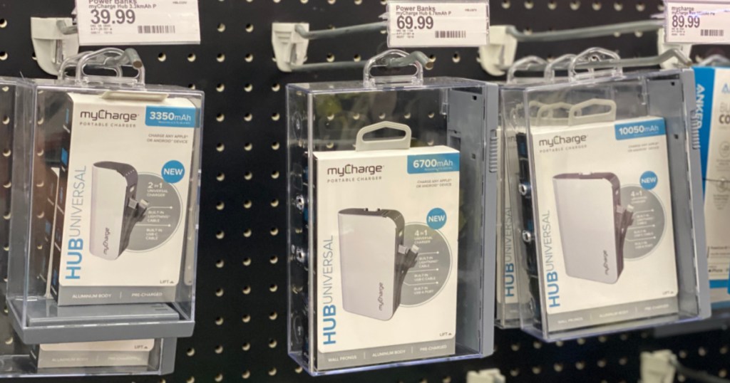 portable power banks on shelf 