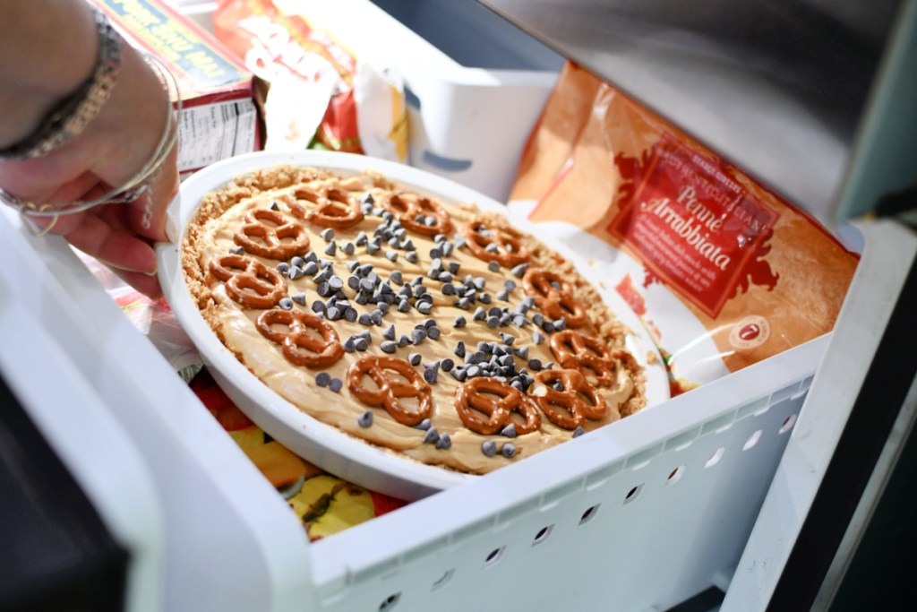 placing pie in the freezer