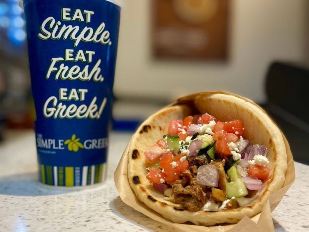pita and fountain soda from The Simple Greek 