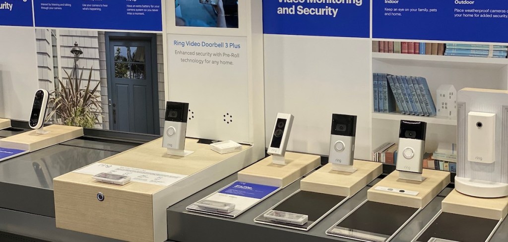 row of video doorbells in best buy