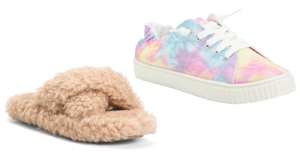 x band slippers and tie dye slip ons