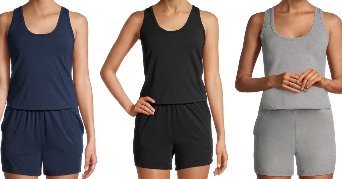 three women wearing Avia One-piece rompers