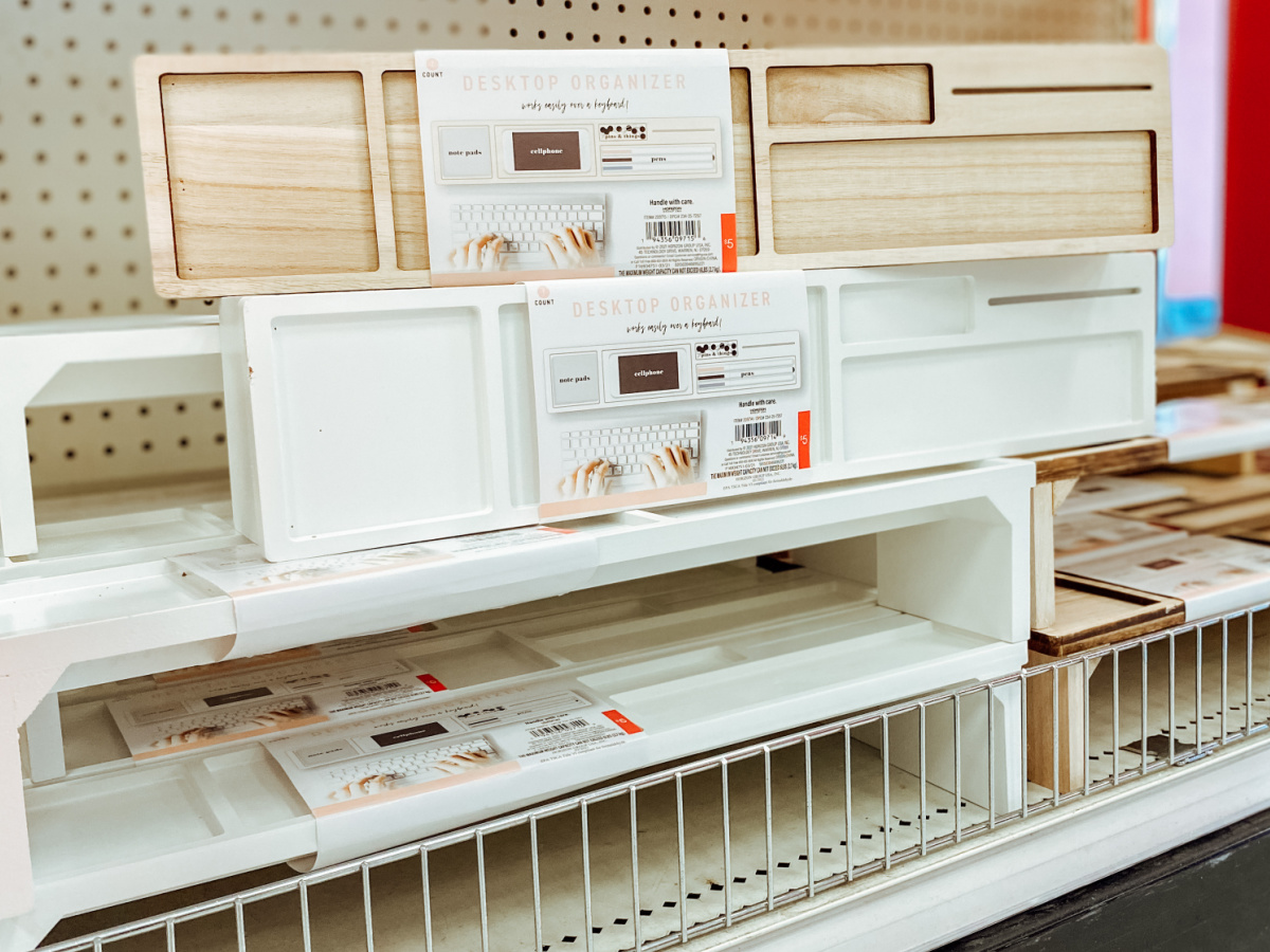 in-store display of desk organizers