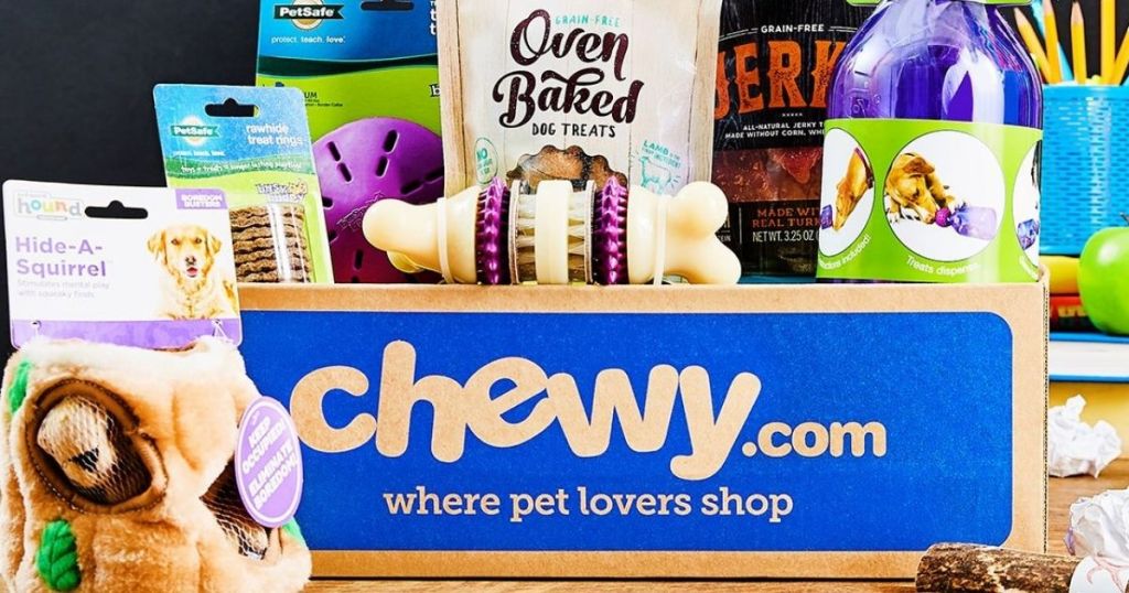 Chewy.com box and pet supplies