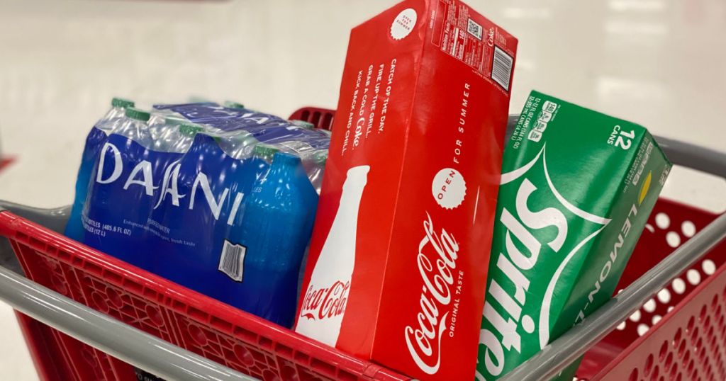 soda and water in basket 