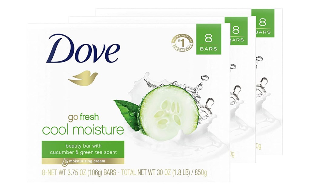 large triple package of Dove Beauty Bar Green Tea scent