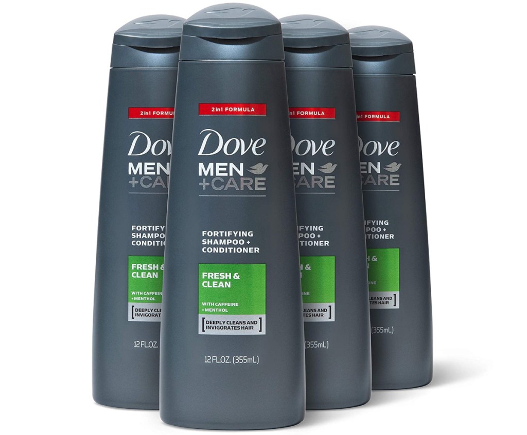 four bottles of men's shampoo