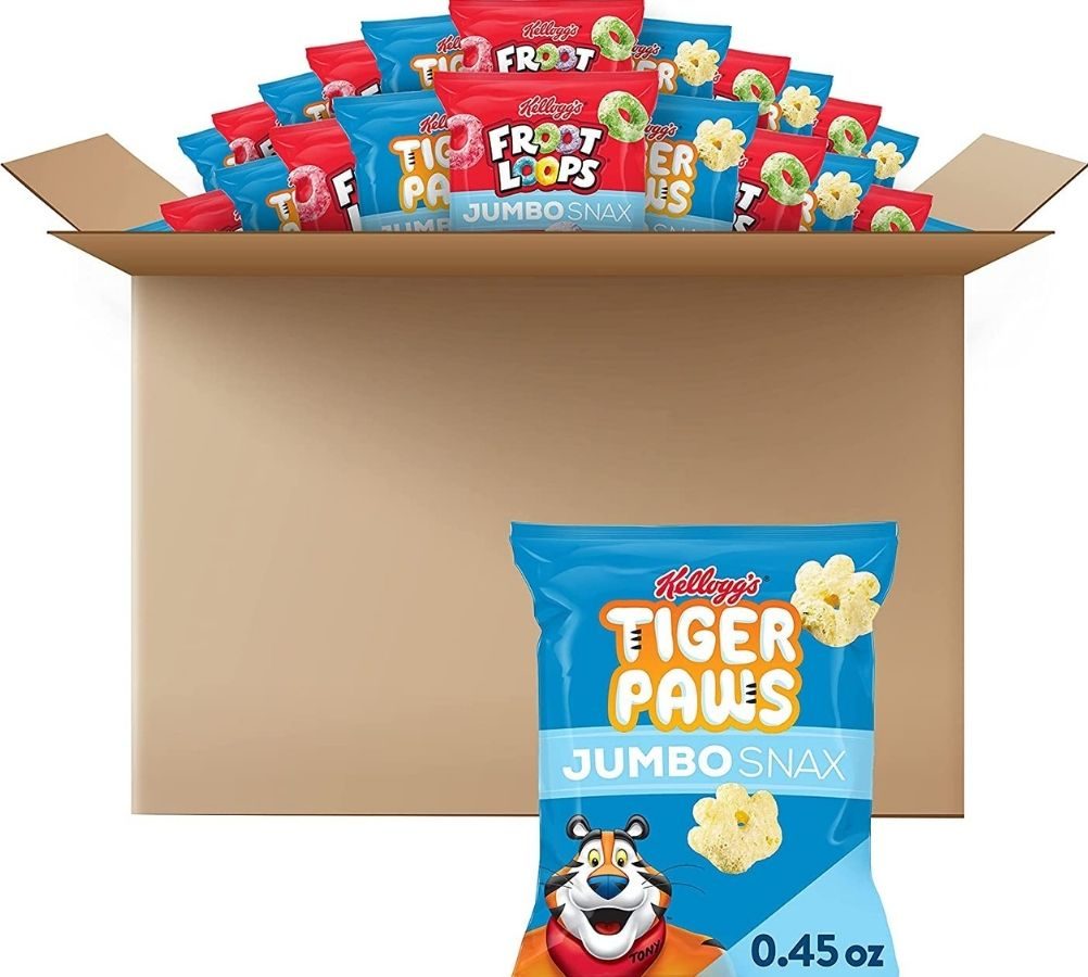 Kellogg's Tiger Paws and Froot Loops box of snacks