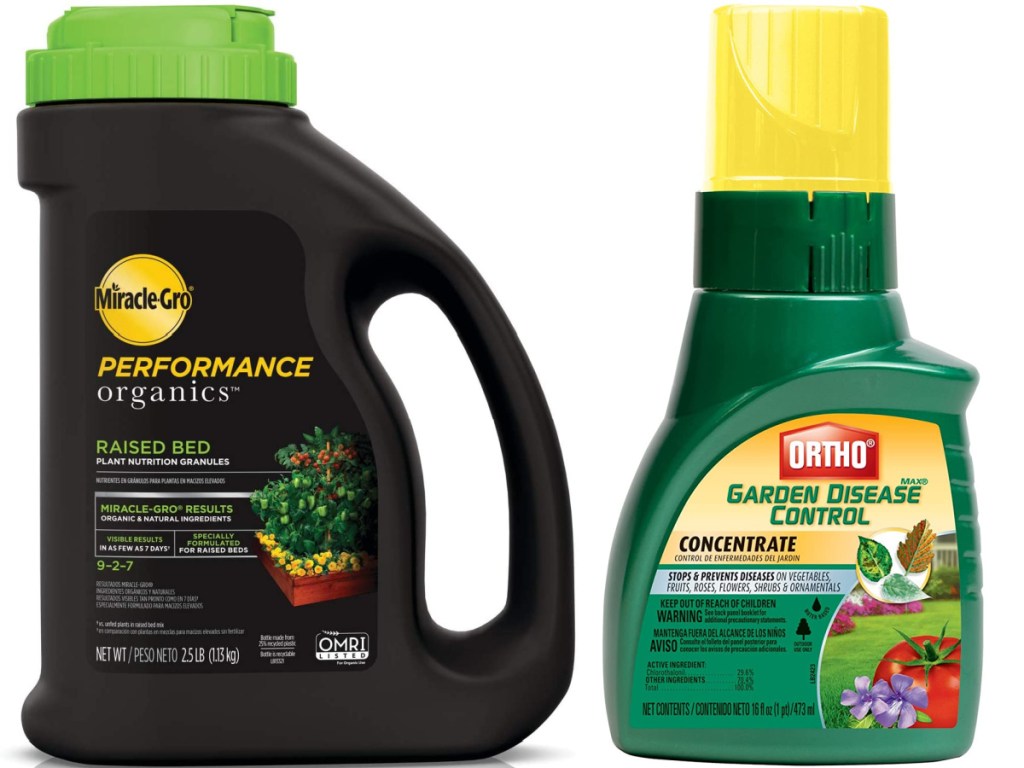 Miracle-Gro Performance Organics Raised Bed Plant Nutrition Granules 2.5 lbs and Ortho MAX Garden Disease Control Concentrate 16-oz