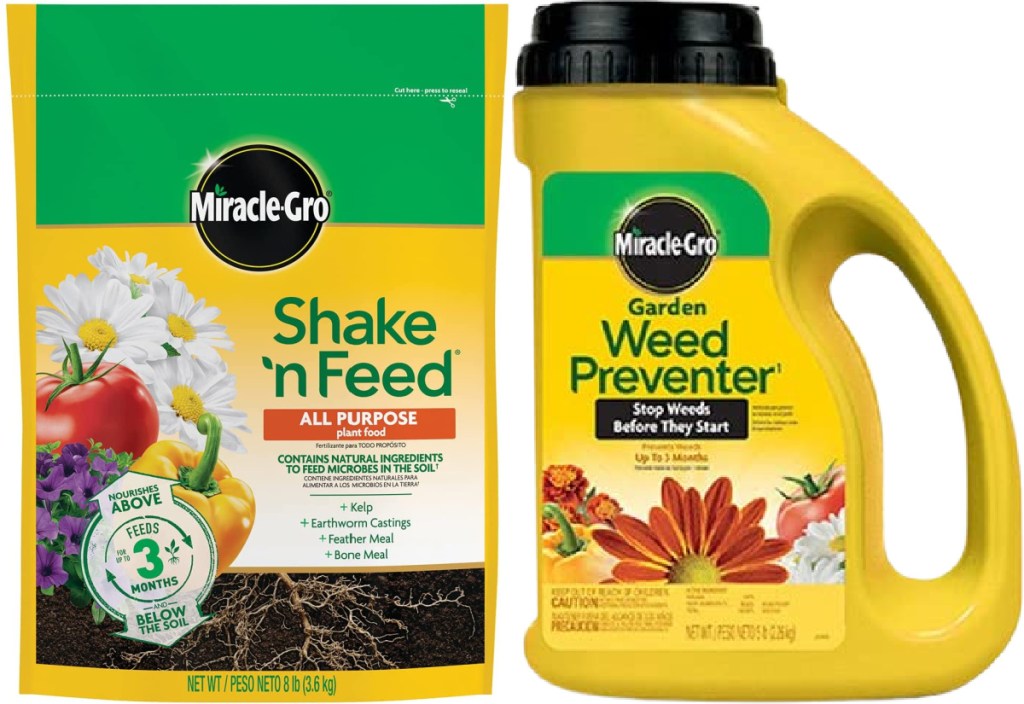 Miracle-Gro Shake 'N Feed All Purpose Plant Food 8-lbs and Miracle-Gro Garden Weed Preventer1 5-lbs