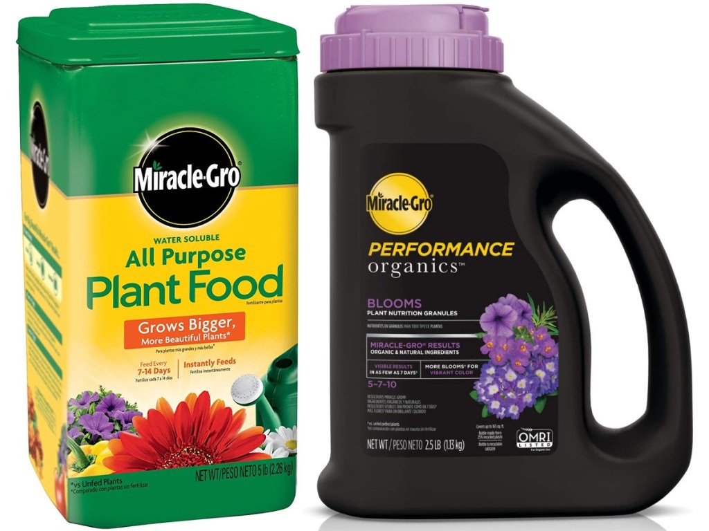 Miracle-Gro Water Soluble All Purpose Plant Food 5-Lbs and Miracle-Gro Performance Organics Blooms Plant Nutrition Granules 2.5-Lbs