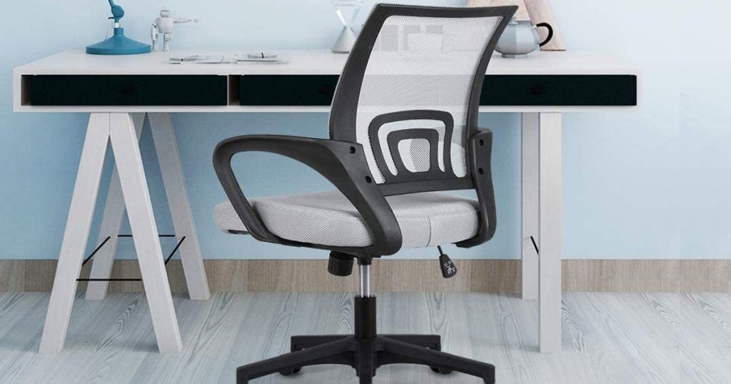 mesh office chair at a desk