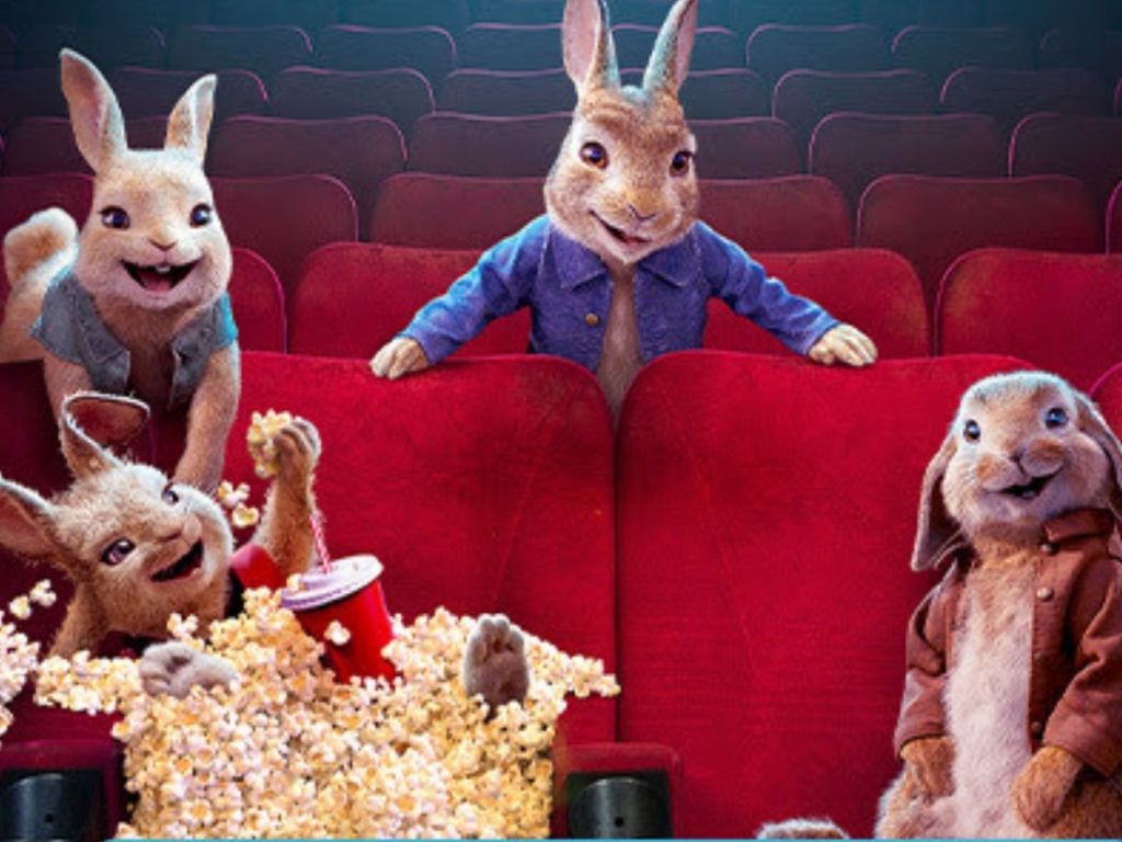 Peter Rabbit and friends in movie theater