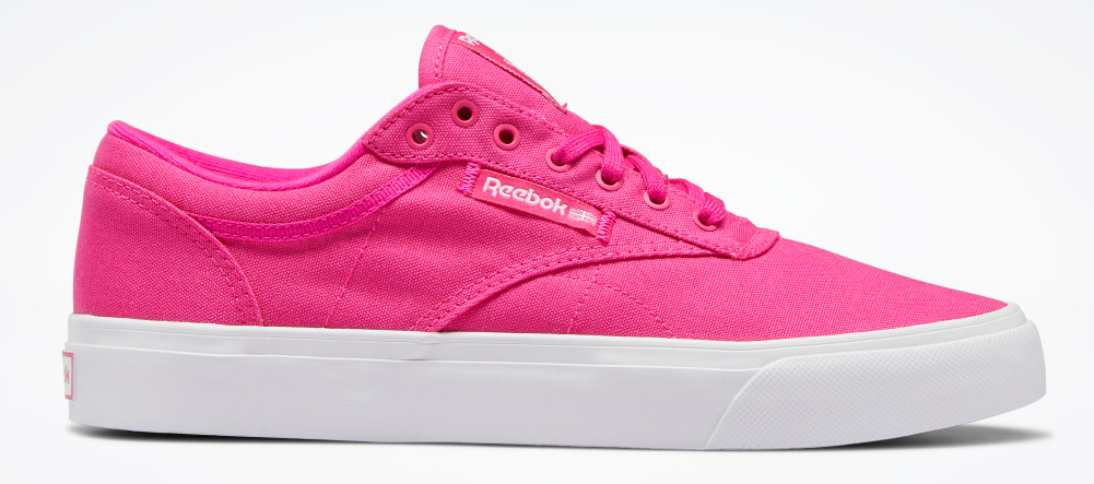 pink and white Reebok shoe