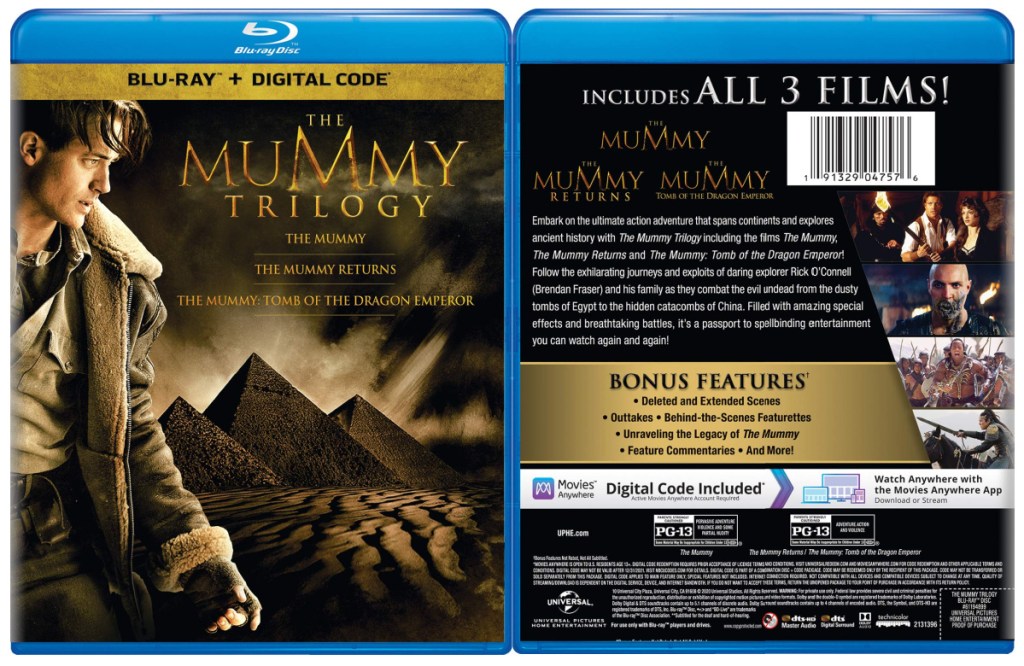 The Mummy Trilogy Blu-ray + Digital front and back