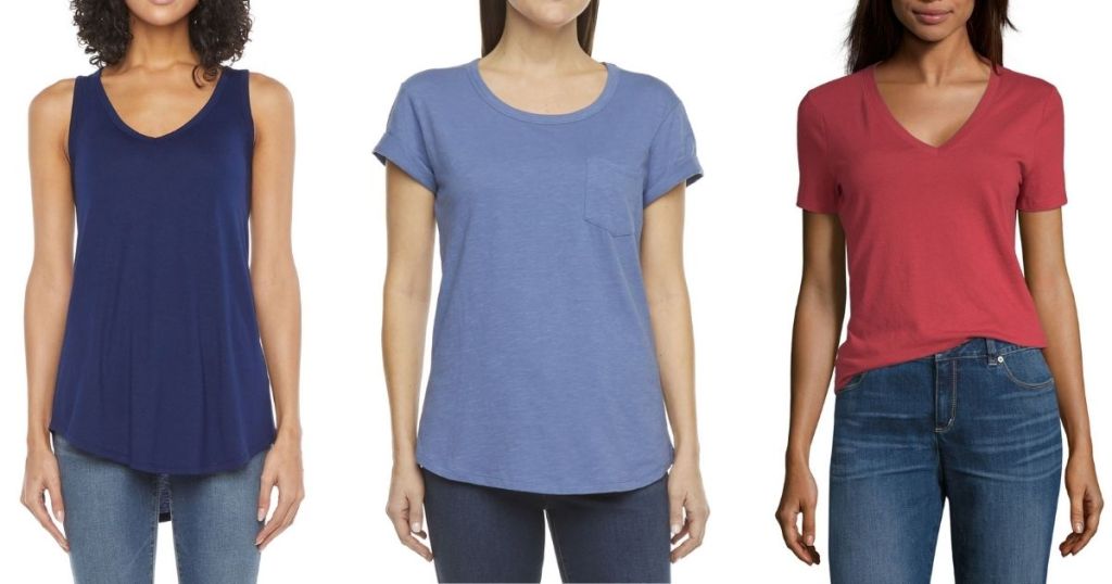 three women wearing tees