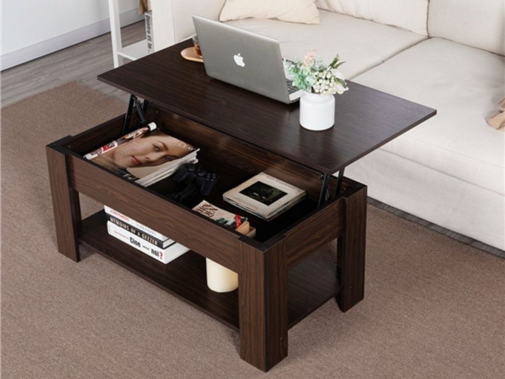espresso lift-top coffee table in living room
