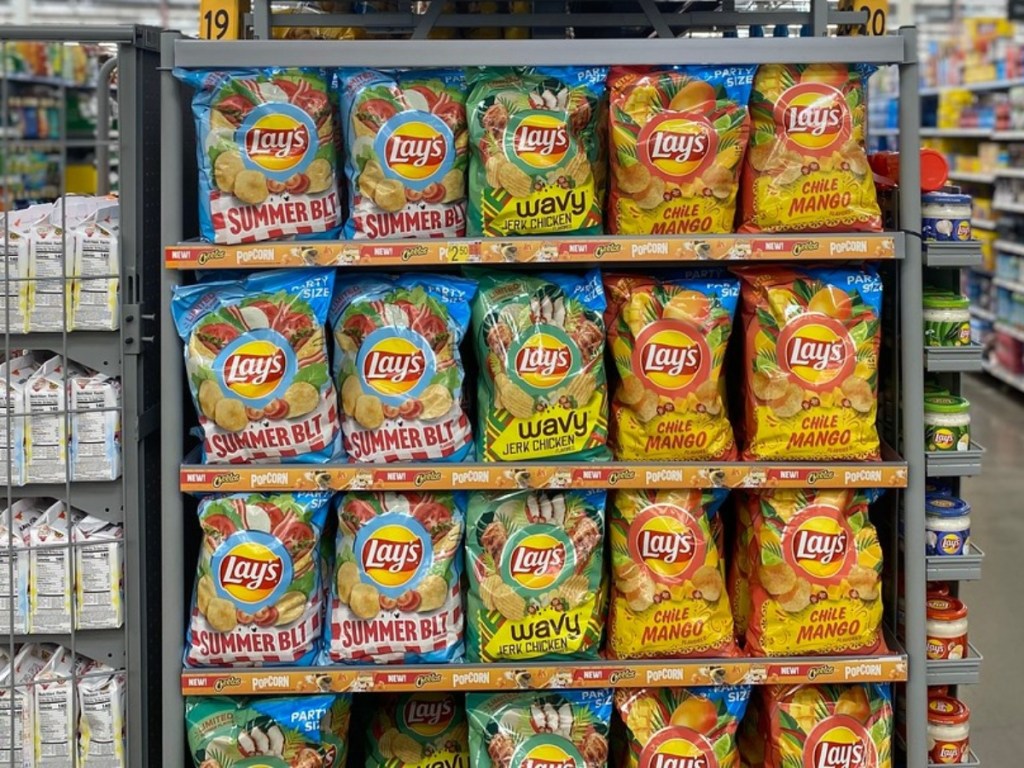 Walmart endcap stocked with Lay's potato chips