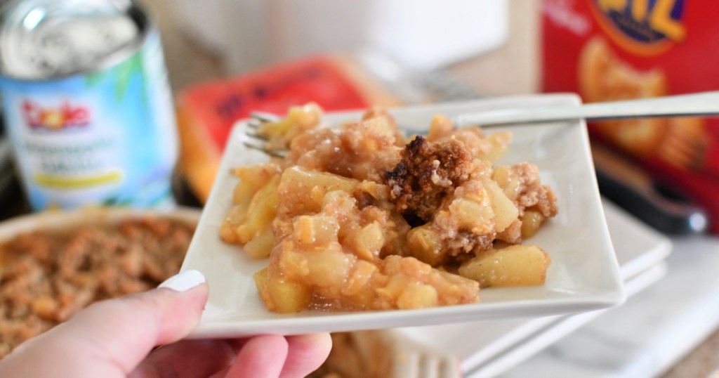 plate with pineapple cheddar casserole