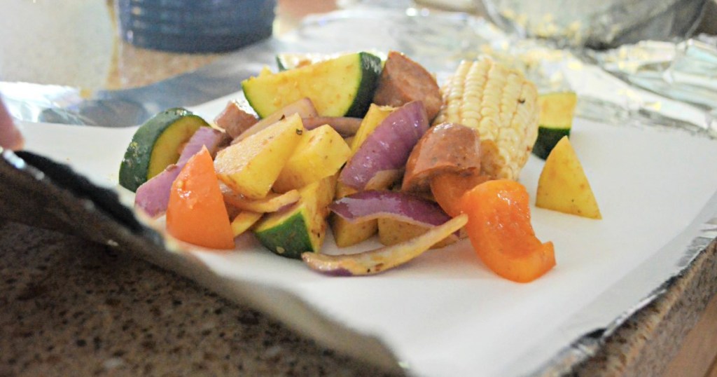 sausage and veggie tin foil meal idea