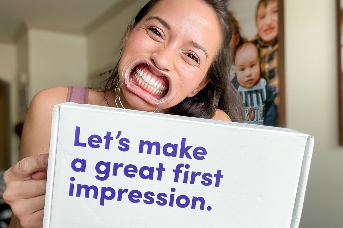 woman wearing a smile stretcher