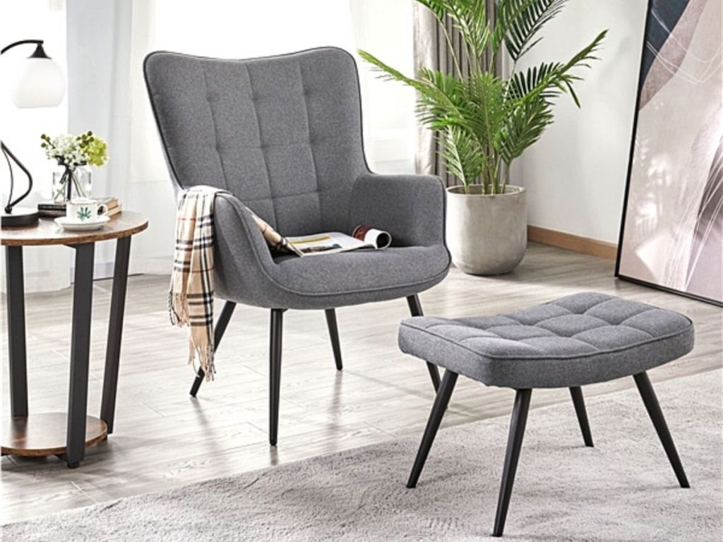 gray chair and ottoman in living room