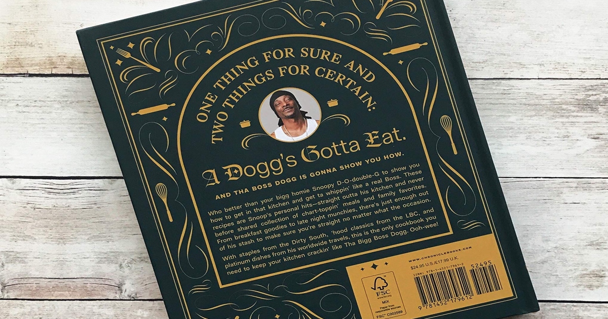 Snoop Dog Cook book, front cover is green and gold