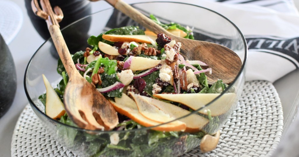 spinach salad tossed with homemade pear dressing