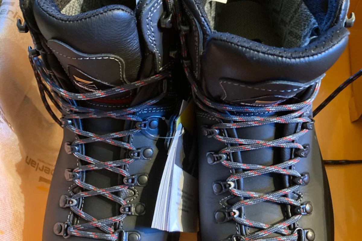 pair of black hiking boots