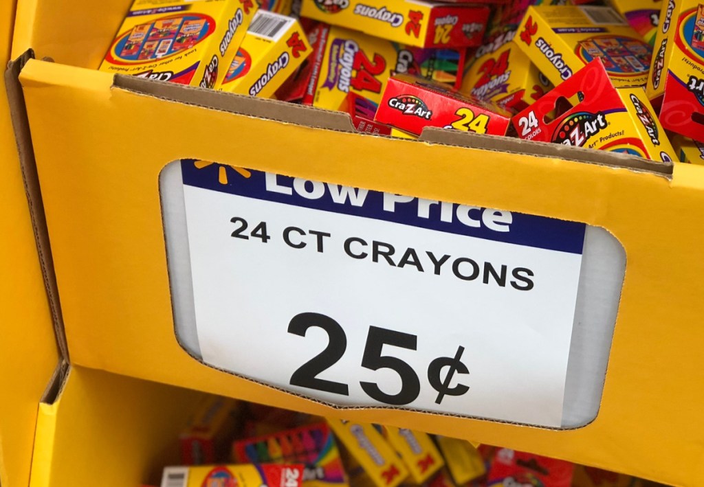 25 cent crayons with walmart low price sign 