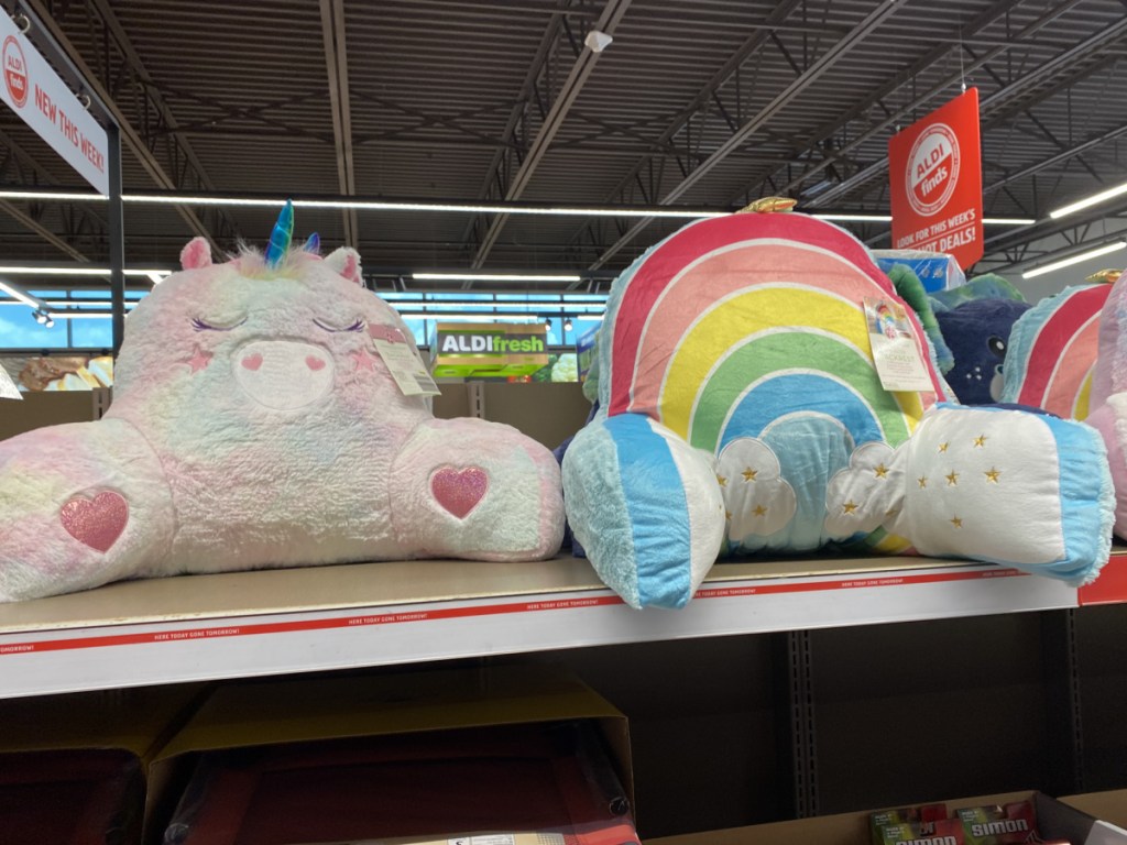 unicorn and rainbow themed plush backrests