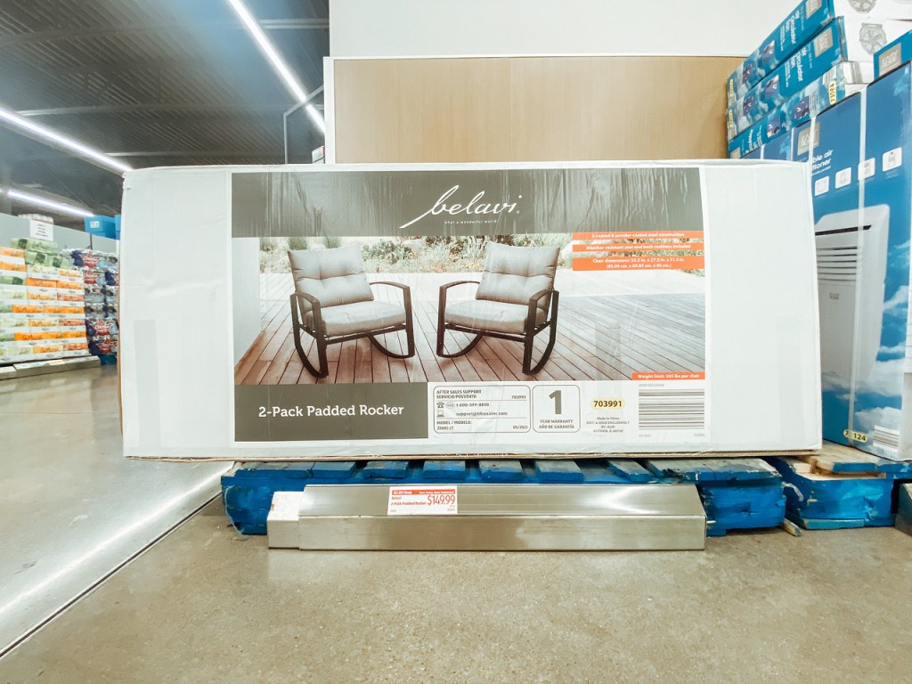 ALDI Outdoor Rockers in store with price tag showing