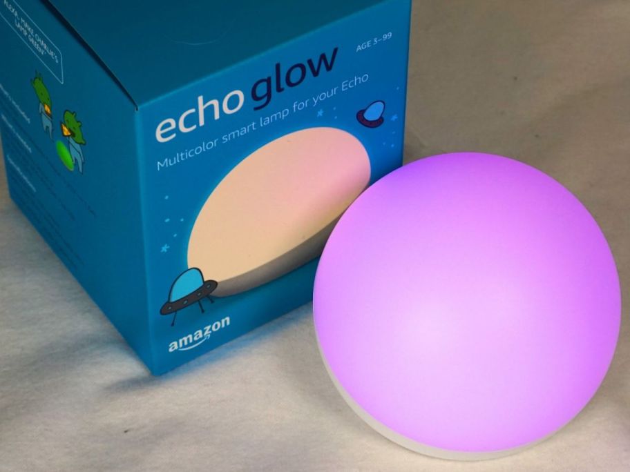 Echo Glow lamp next to box