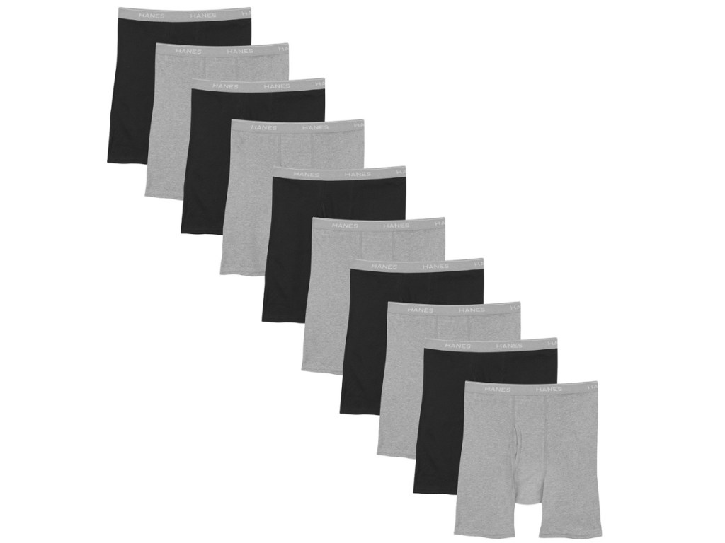 Hanes Men's Super Value Pack Black and Gray Boxer Briefs 10-Pack