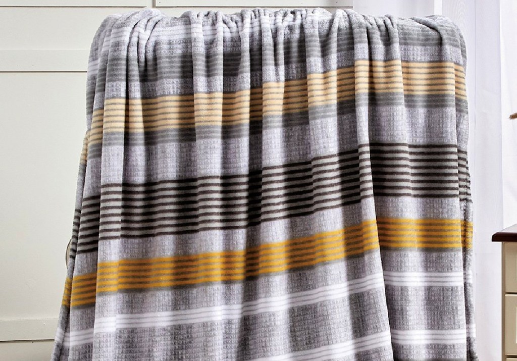 Noble House Gray & Yellow Stripe Brea Throw Blanket