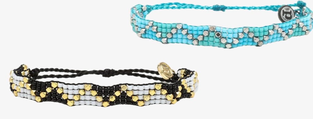 two styles of beaded bracelets