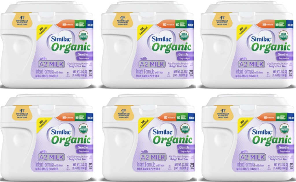 six containers of Similac Organic formula