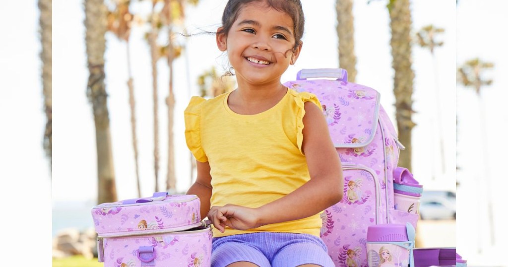 girl with frozen 2 backpack and lunchbox