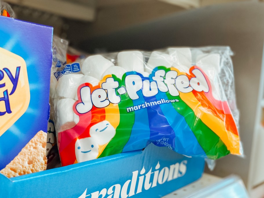 store shelf with bag of marshmallows on it