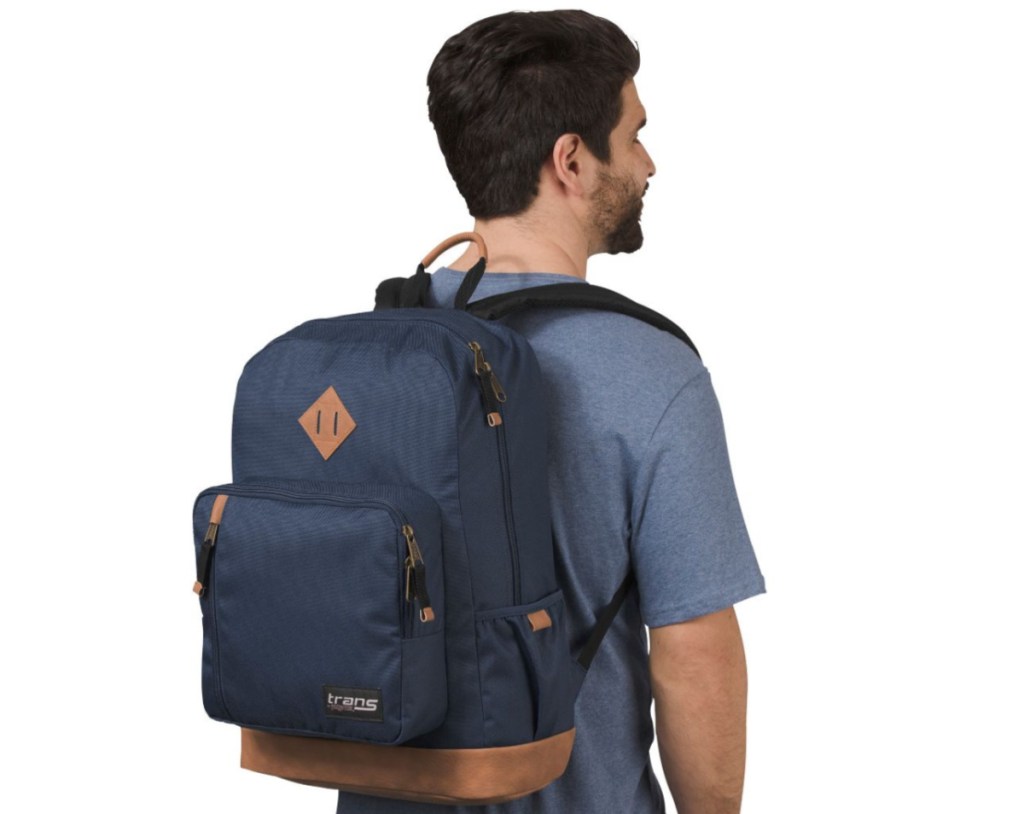 Man wearing blue backpack