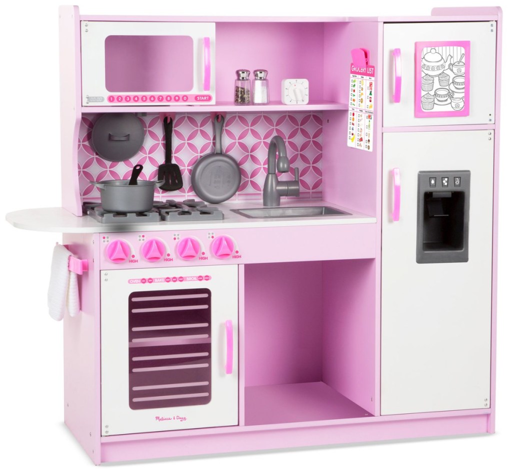 pink kids play kitchen set