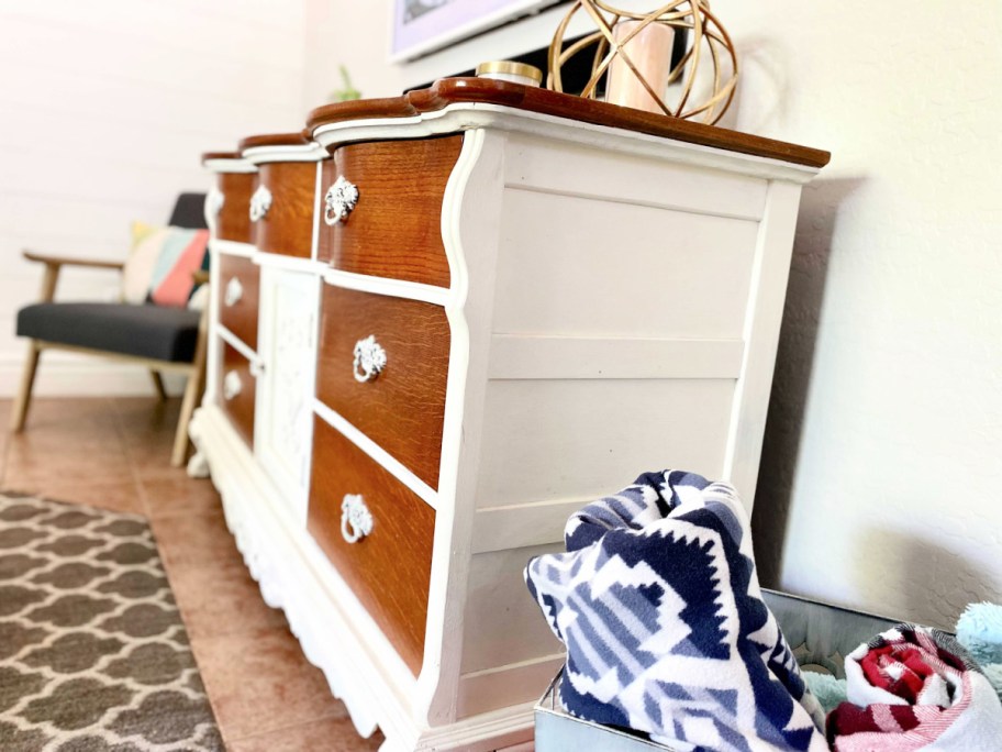 refinished dresser under TV