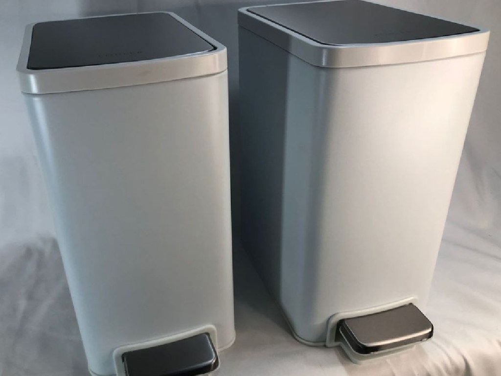 white stainless steel trash bins