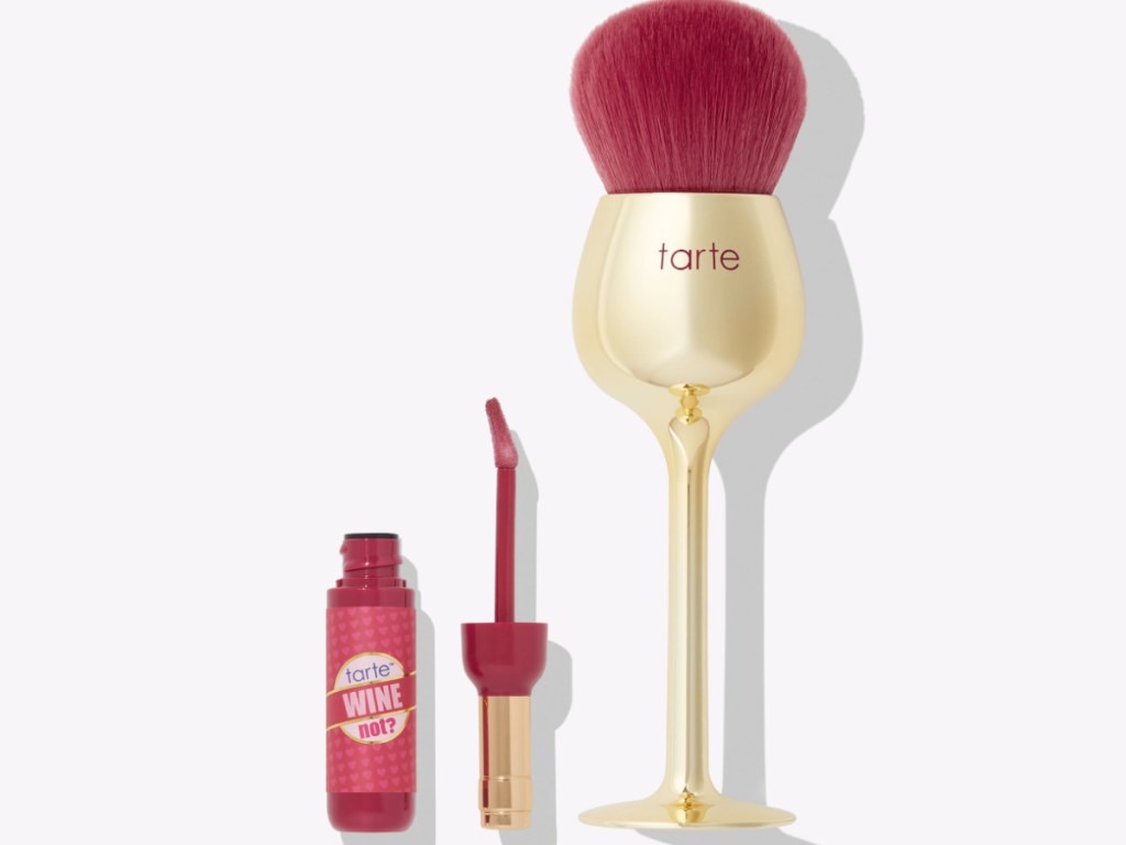 blush wine set and lipgloss
